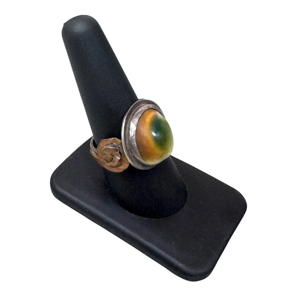 Antique 1945 Arts Crafts Operculum Sterling Silver Ring Size 7 Vintage Handmade - Picture 6 of 11